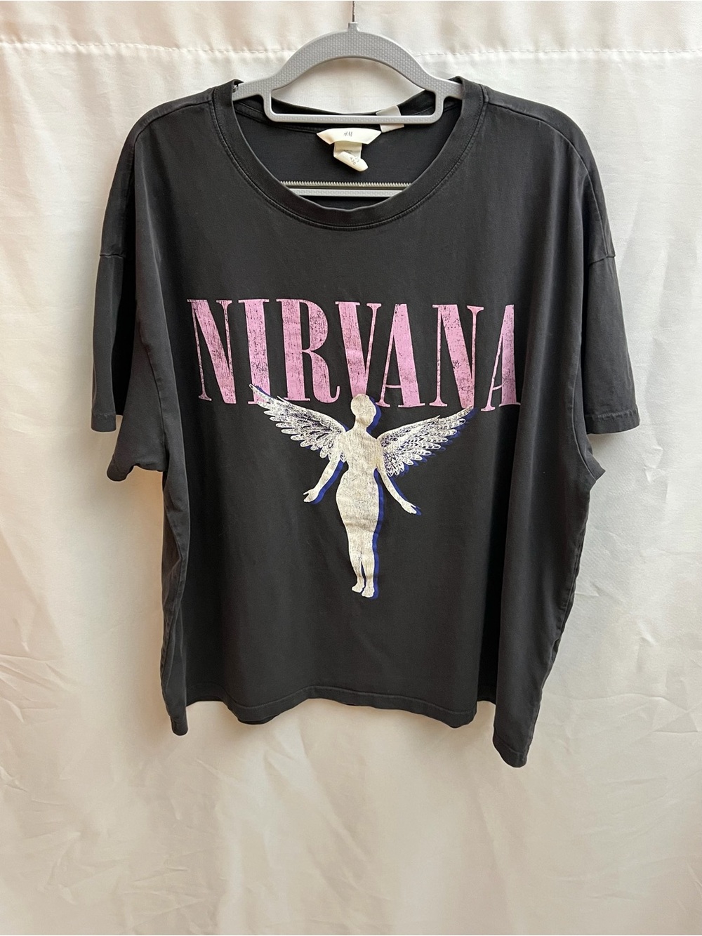 H&M Nirvana In Utero Angel Graphic T-Shirt Black Pink XL 2023